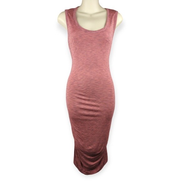 Anthropologie Dresses & Skirts - VELVET Graham Spencer Anthropologie Pink Striped Bodycon Midi Dress Ruched L